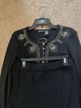 Black Tunic Top with Cream Embroidered Trim